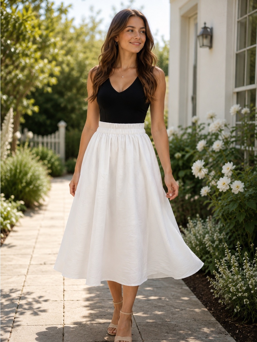 a new day White Linen Elastic-Waist Maxi Skirt Size XS Lined - Picture 10 of 10